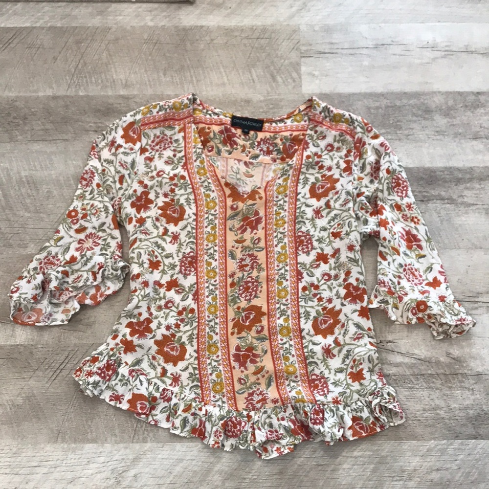 Cynthia Rowley size extra small floral print blouse. Blousy fit.